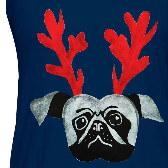 Christmas Pug Reindeer Ladies Essential Flowy Tank