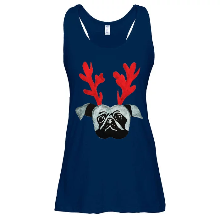 Christmas Pug Reindeer Ladies Essential Flowy Tank