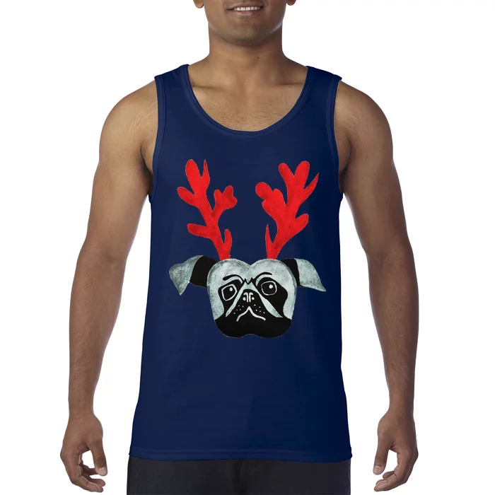 Christmas Pug Reindeer Tank Top