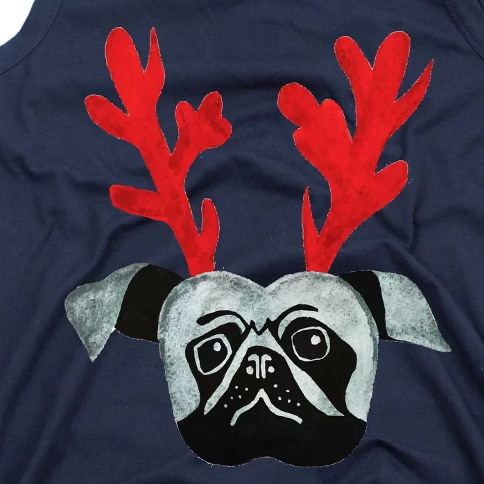 Christmas Pug Reindeer Tank Top