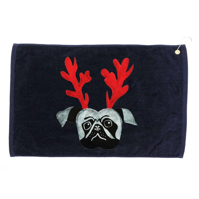 Christmas Pug Reindeer Grommeted Golf Towel