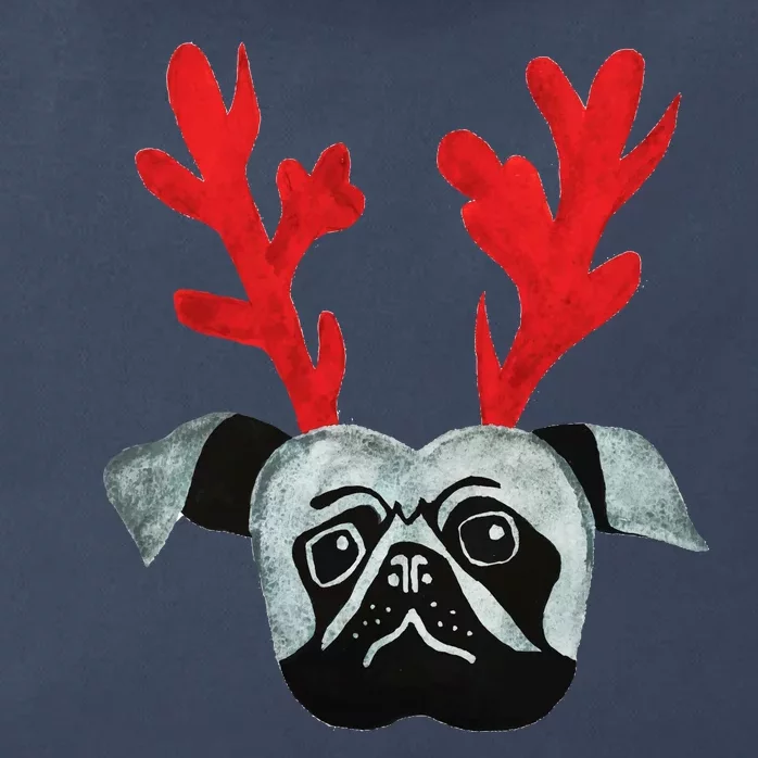 Christmas Pug Reindeer Zip Tote Bag