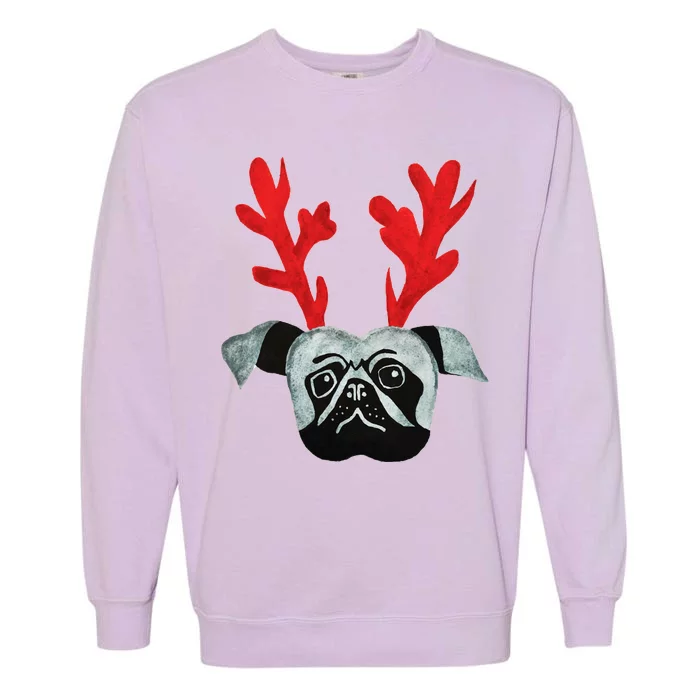 Christmas Pug Reindeer Garment-Dyed Sweatshirt