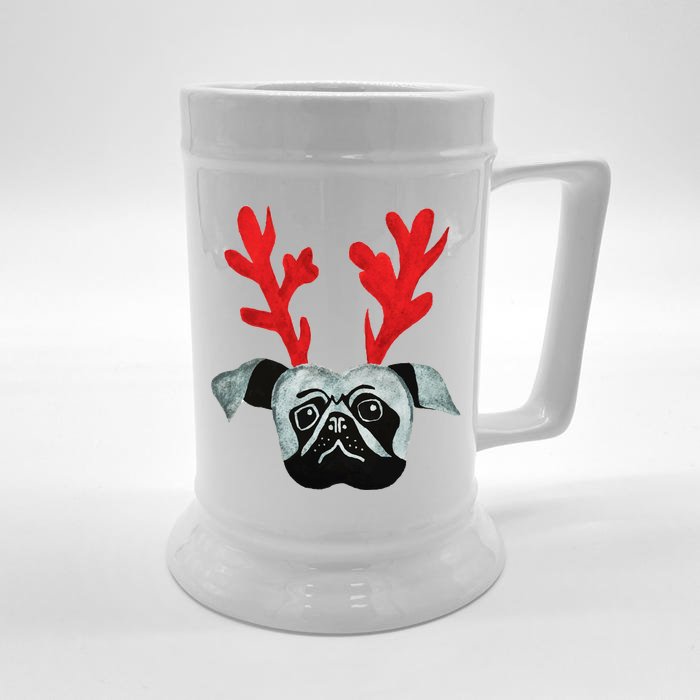 Christmas Pug Reindeer Front & Back Beer Stein