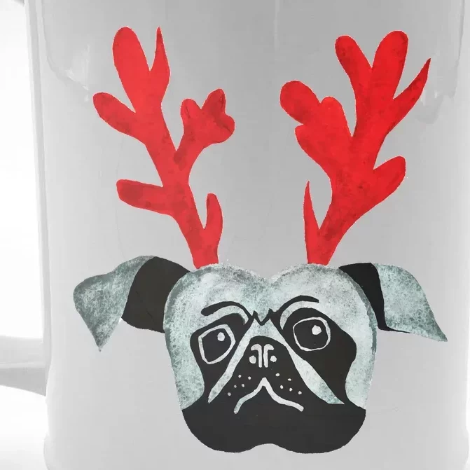 Christmas Pug Reindeer Front & Back Beer Stein