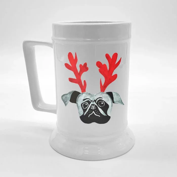 Christmas Pug Reindeer Front & Back Beer Stein