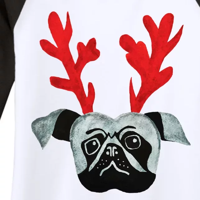 Christmas Pug Reindeer Women's Tri-Blend 3/4-Sleeve Raglan Shirt