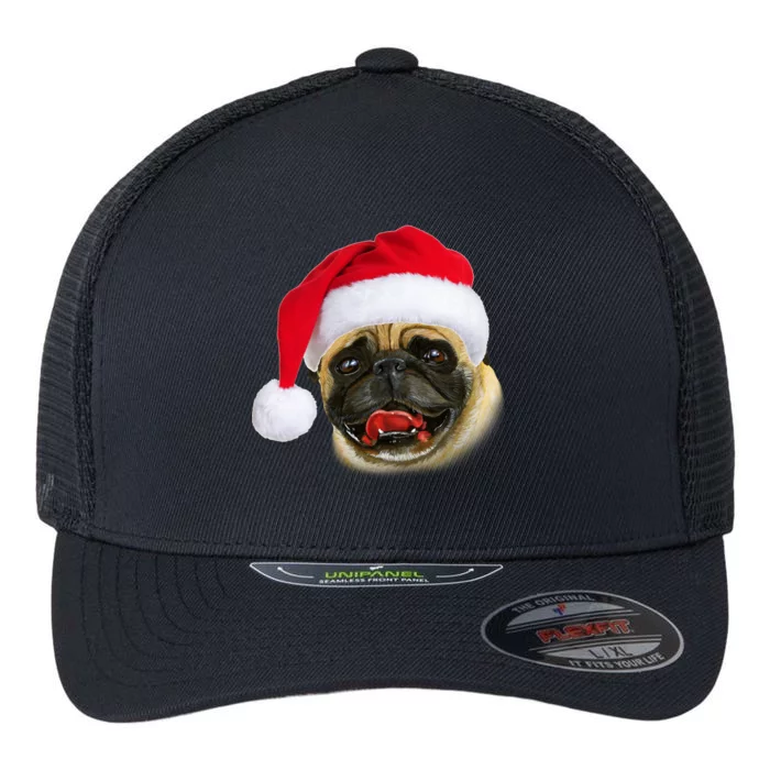 Christmas Pug Santa Hat Cute Flexfit Unipanel Trucker Cap