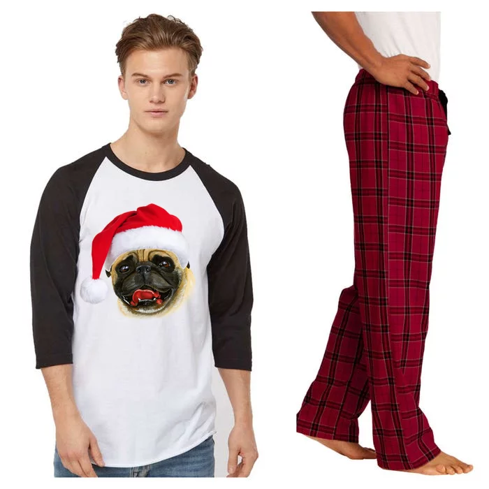 Christmas Pug Santa Hat Cute Raglan Sleeve Pajama Set