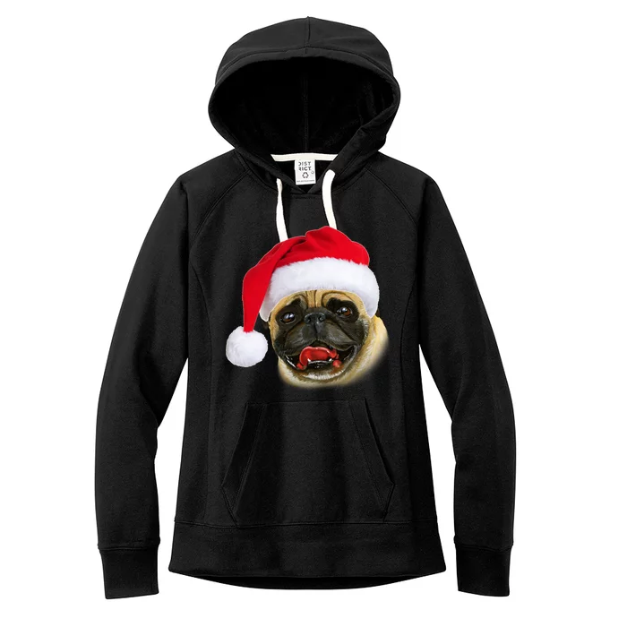 Christmas Pug Santa Hat Cute Women's Fleece Hoodie