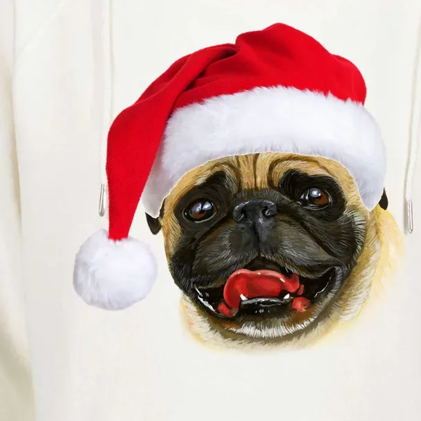 Christmas Pug Santa Hat Cute Womens Funnel Neck Pullover Hood