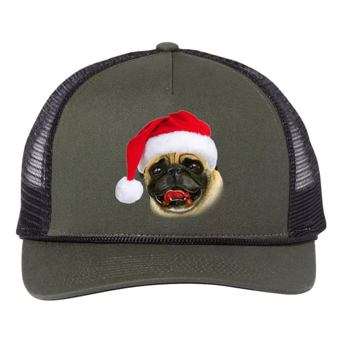 Christmas Pug Santa Hat Cute Retro Rope Trucker Hat Cap