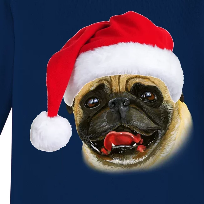 Christmas Pug Santa Hat Cute Baby Long Sleeve Bodysuit