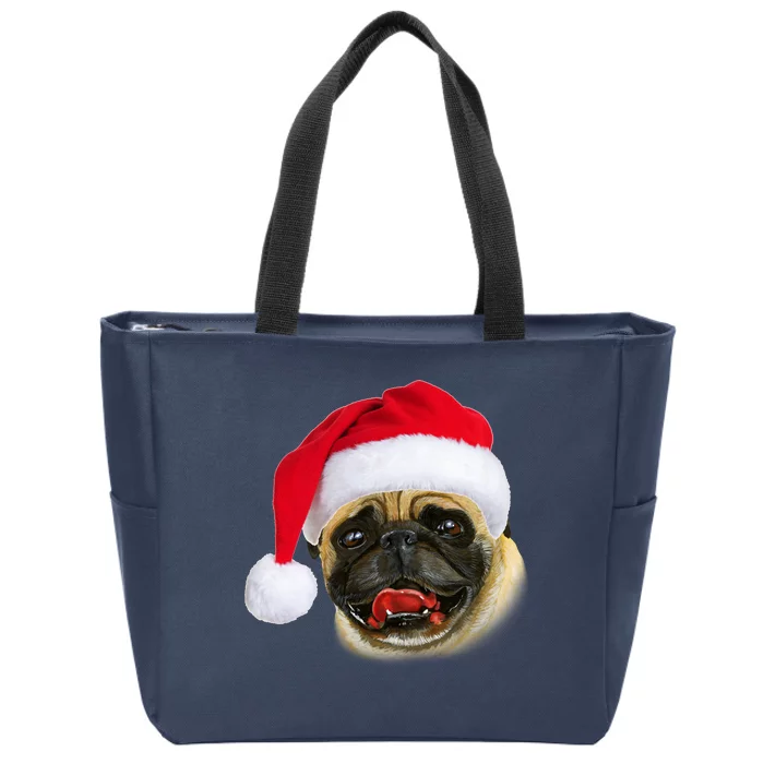 Christmas Pug Santa Hat Cute Zip Tote Bag