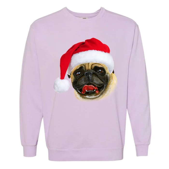 Christmas Pug Santa Hat Cute Garment-Dyed Sweatshirt