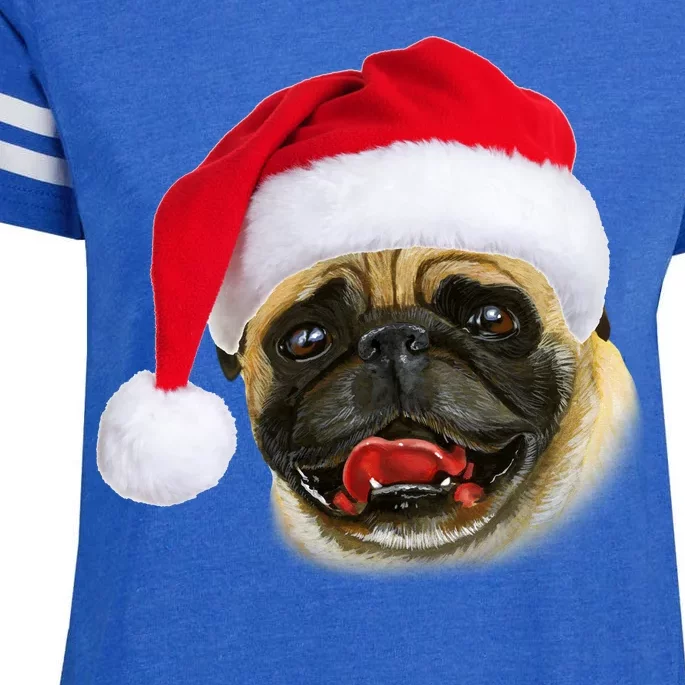 Christmas Pug Santa Hat Cute Enza Ladies Jersey Football T-Shirt