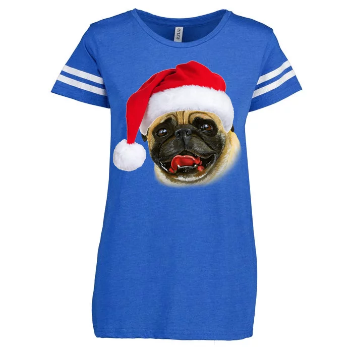 Christmas Pug Santa Hat Cute Enza Ladies Jersey Football T-Shirt