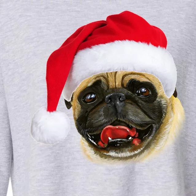 Christmas Pug Santa Hat Cute Cropped Pullover Crew