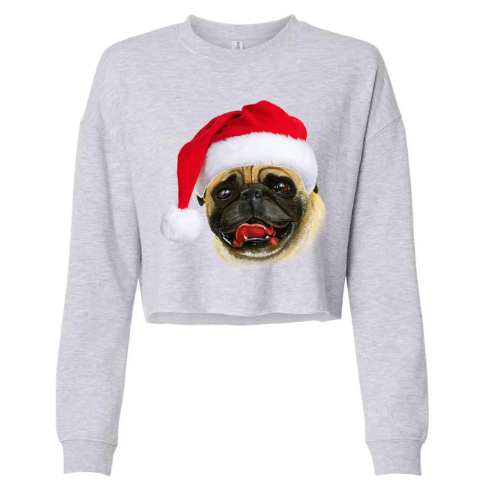 Christmas Pug Santa Hat Cute Cropped Pullover Crew