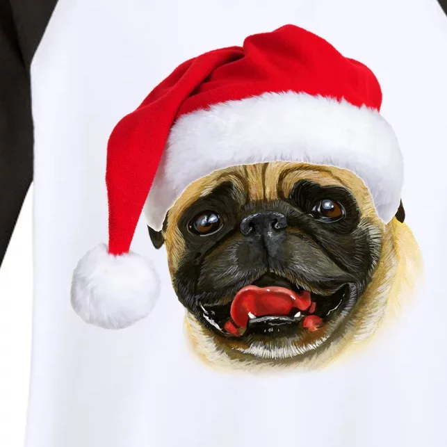 Christmas Pug Santa Hat Cute Women's Tri-Blend 3/4-Sleeve Raglan Shirt