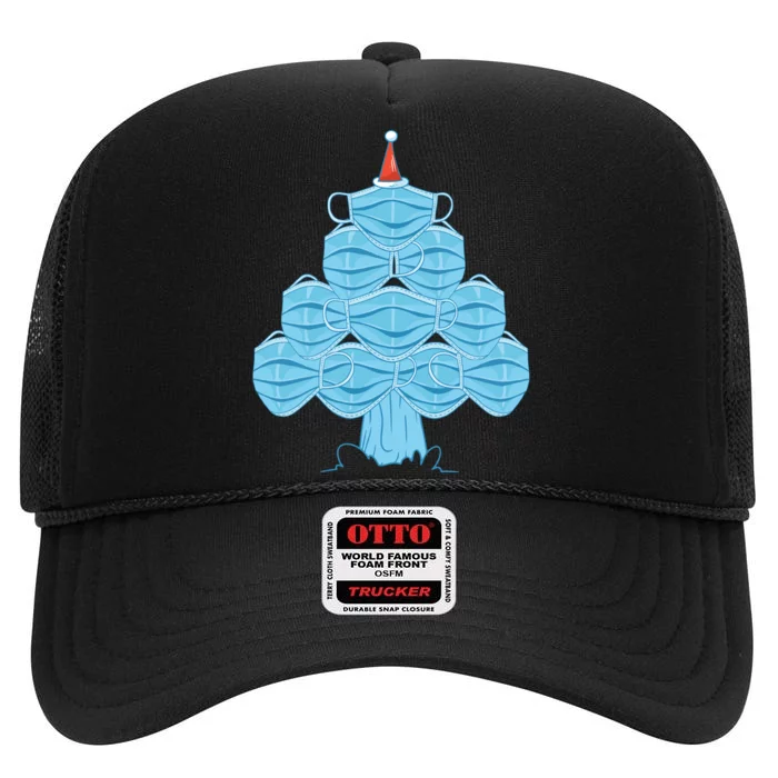 Christmas Quarantine Face Mask Tree High Crown Mesh Trucker Hat