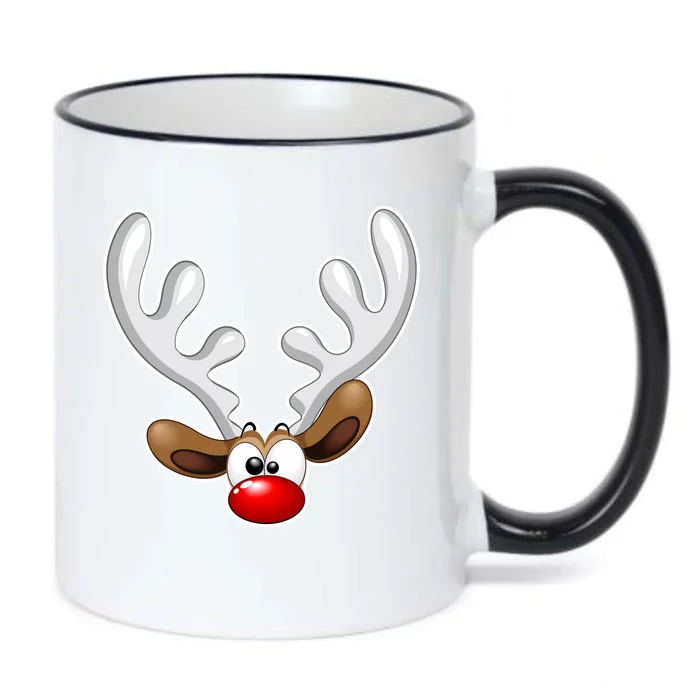 Christmas Red Nose Reindeer Face Black Color Changing Mug