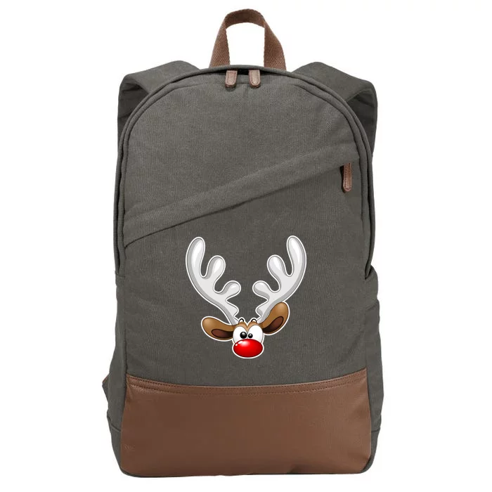 Christmas Red Nose Reindeer Face Cotton Canvas Backpack