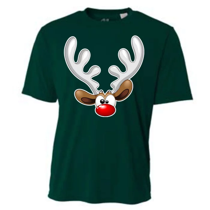 Christmas Red Nose Reindeer Face Cooling Performance Crew T-Shirt