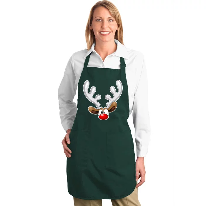 Christmas Red Nose Reindeer Face Full-Length Apron With Pocket