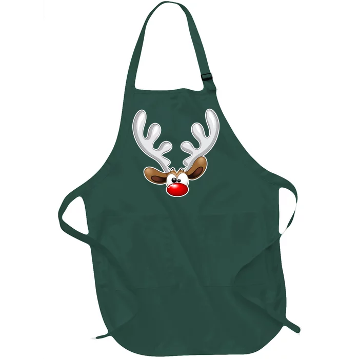 Christmas Red Nose Reindeer Face Full-Length Apron With Pocket