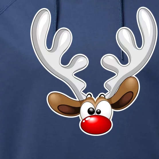 Christmas Red Nose Reindeer Face Performance Fleece Hoodie