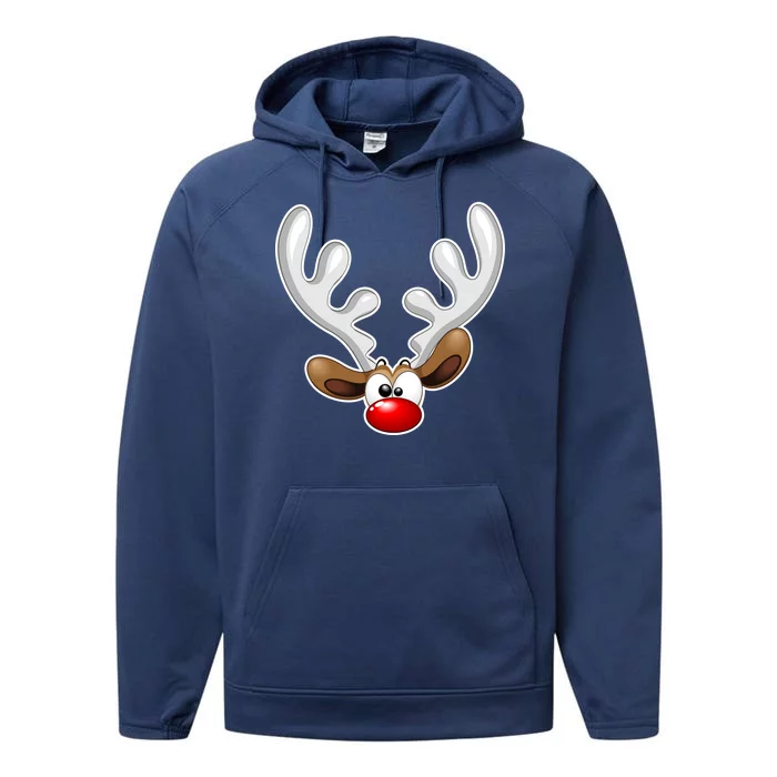 Christmas Red Nose Reindeer Face Performance Fleece Hoodie