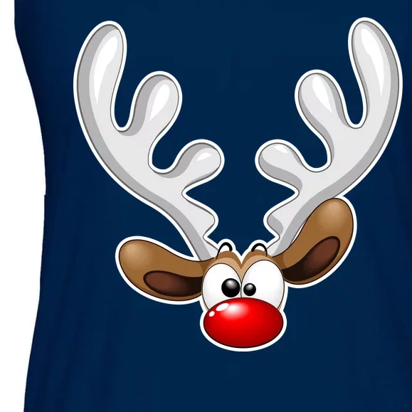 Christmas Red Nose Reindeer Face Ladies Essential Flowy Tank