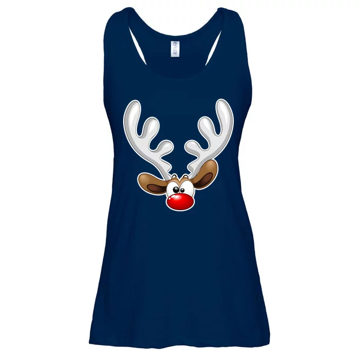 Christmas Red Nose Reindeer Face Ladies Essential Flowy Tank