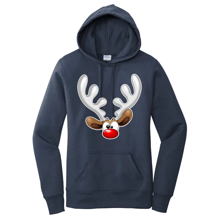 Christmas Red Nose Reindeer Face Women's Pullover Hoodie