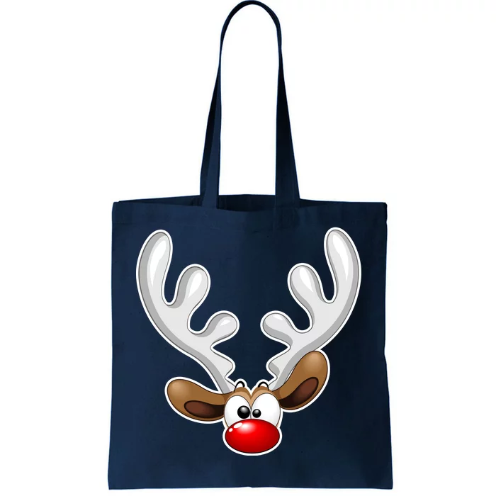 Christmas Red Nose Reindeer Face Tote Bag