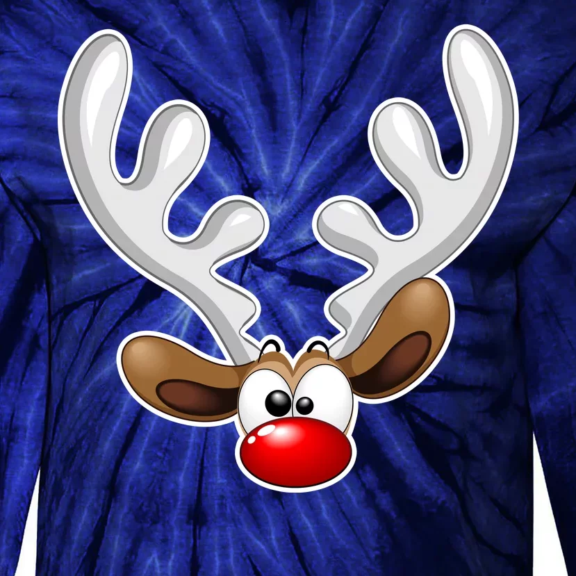 Christmas Red Nose Reindeer Face Tie-Dye Long Sleeve Shirt