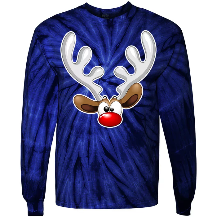 Christmas Red Nose Reindeer Face Tie-Dye Long Sleeve Shirt