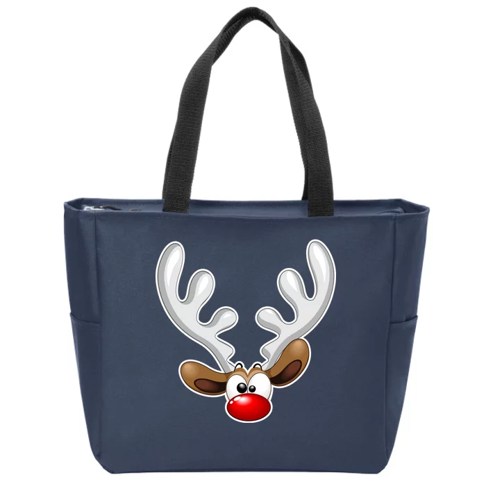 Christmas Red Nose Reindeer Face Zip Tote Bag