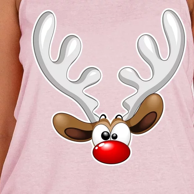 Christmas Red Nose Reindeer Face Women's Knotted Racerback Tank