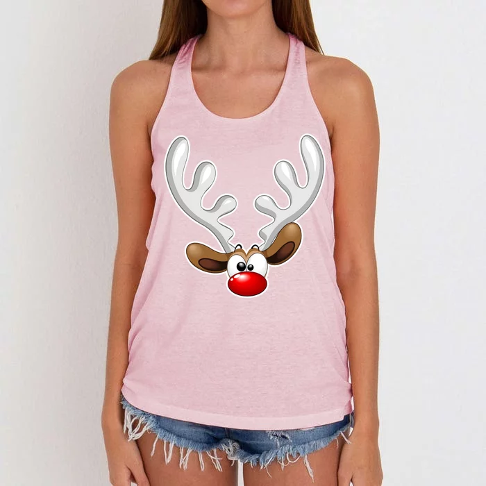 Christmas Red Nose Reindeer Face Women's Knotted Racerback Tank