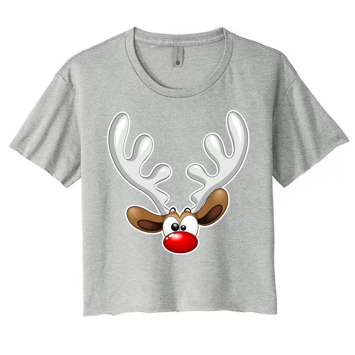 Christmas Red Nose Reindeer Face Women's Crop Top Tee