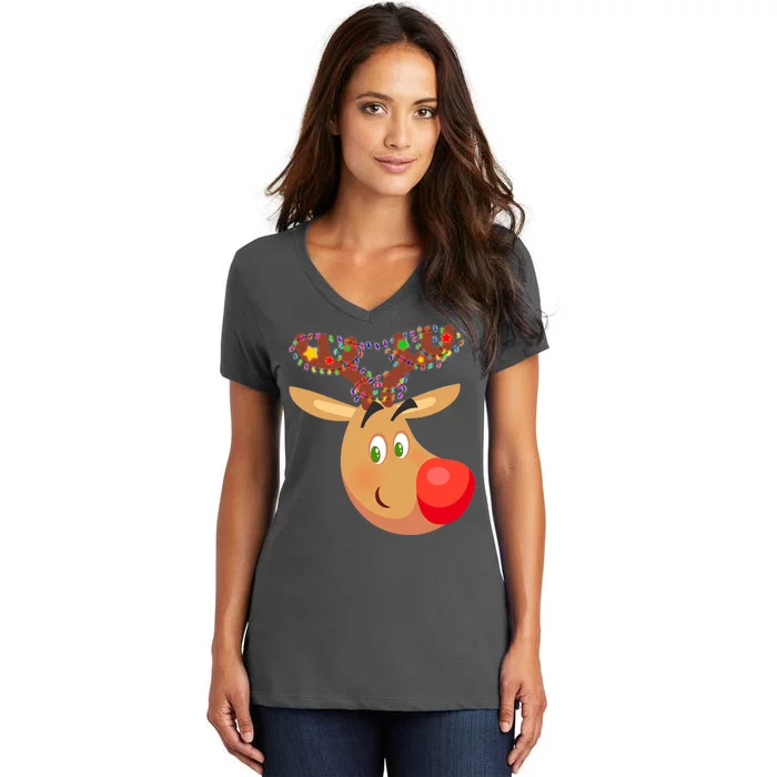 Christmas Reindeer Antler Lights Women's V-Neck T-Shirt