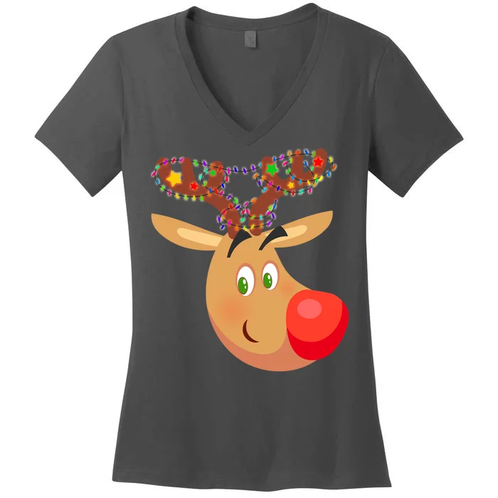 Christmas Reindeer Antler Lights Women's V-Neck T-Shirt