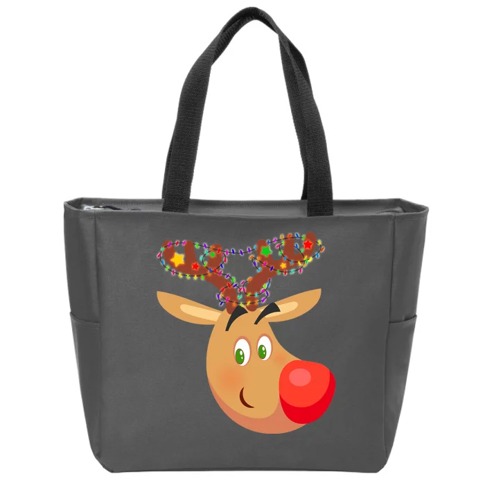 Christmas Reindeer Antler Lights Zip Tote Bag