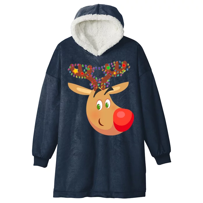 Christmas Reindeer Antler Lights Hooded Wearable Blanket