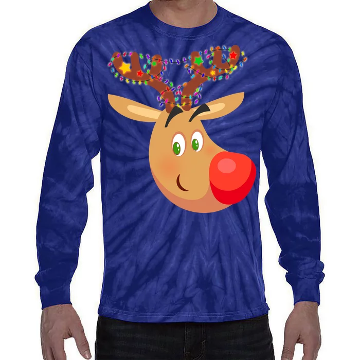 Christmas Reindeer Antler Lights Tie-Dye Long Sleeve Shirt