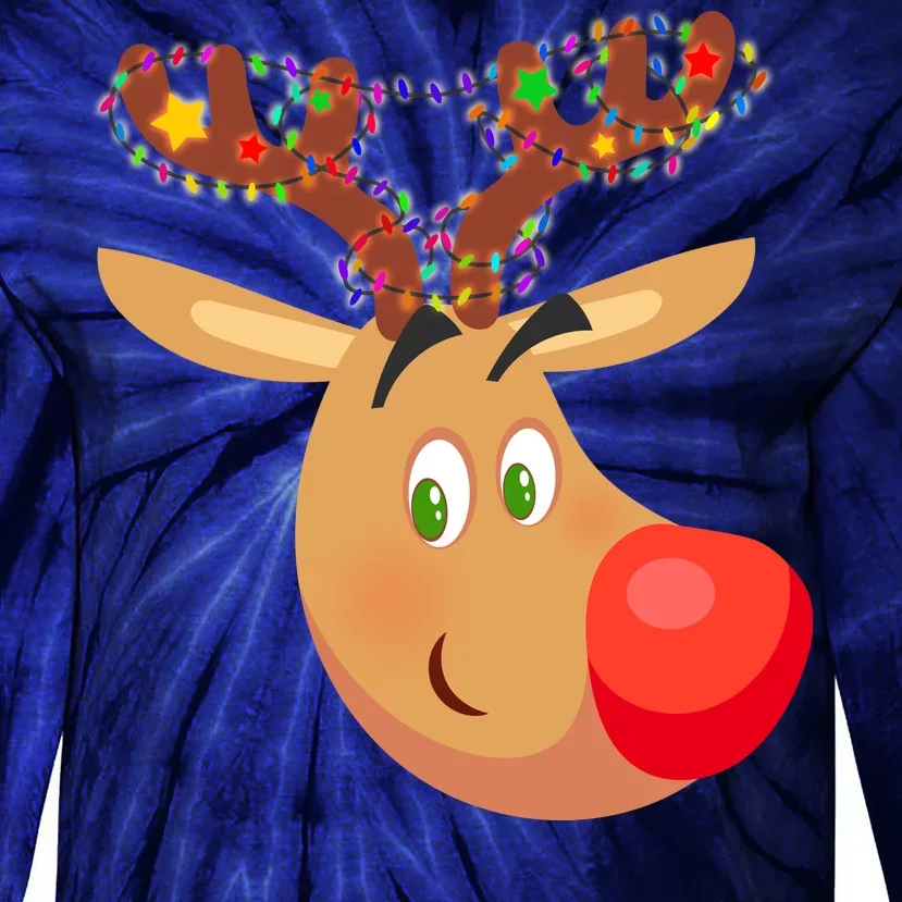 Christmas Reindeer Antler Lights Tie-Dye Long Sleeve Shirt