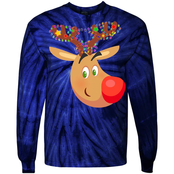 Christmas Reindeer Antler Lights Tie-Dye Long Sleeve Shirt