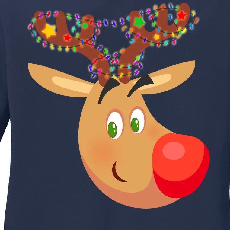 Christmas Reindeer Antler Lights Ladies Long Sleeve Shirt